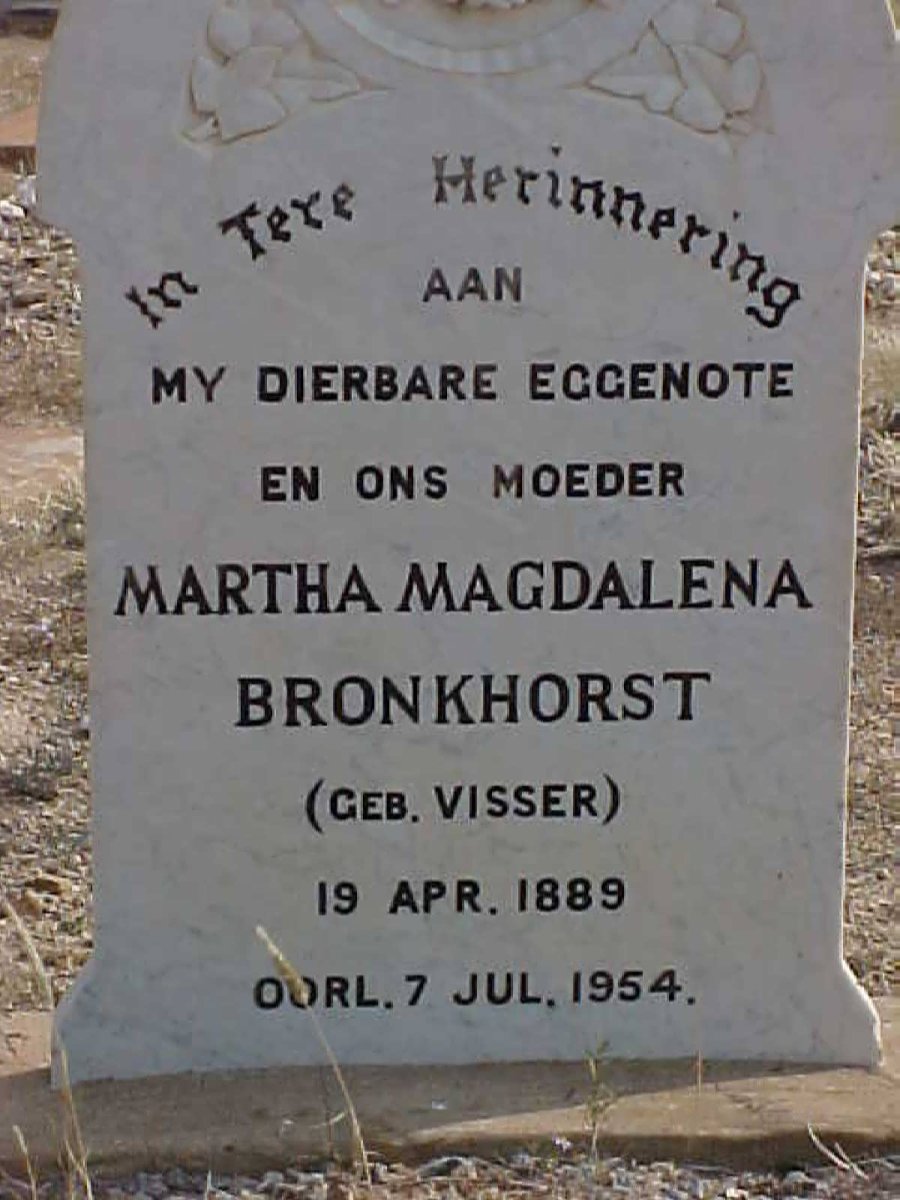 BRONKHORST Martha Magdalena nee VISSER 1889-1954
