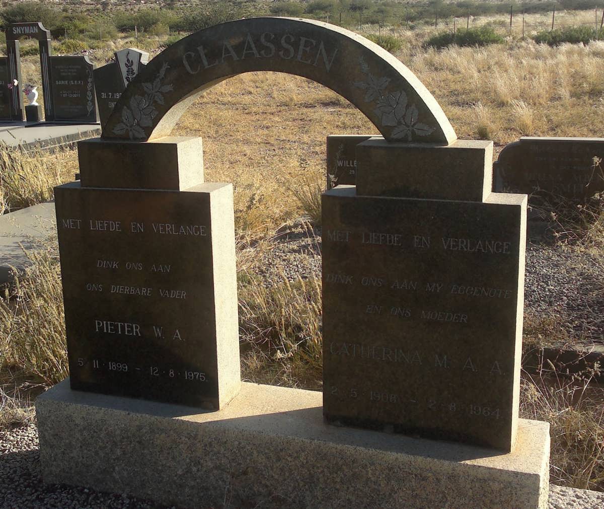 CLAASSEN Pieter W.A. 1899-1975 &amp; Catherina M.A.A. 1908-1964