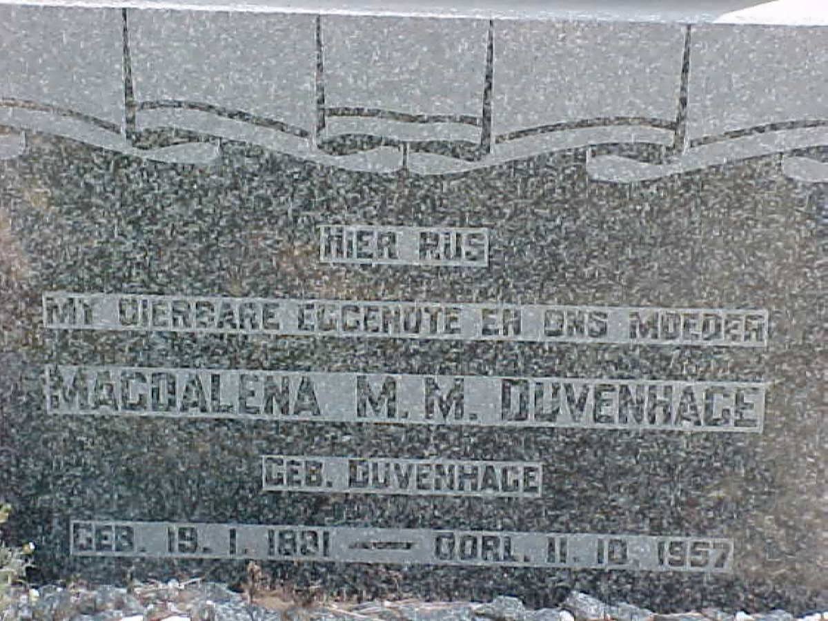 DUVENHAGE Magdalena M.M. nee DUVENHAGE 1881-1957