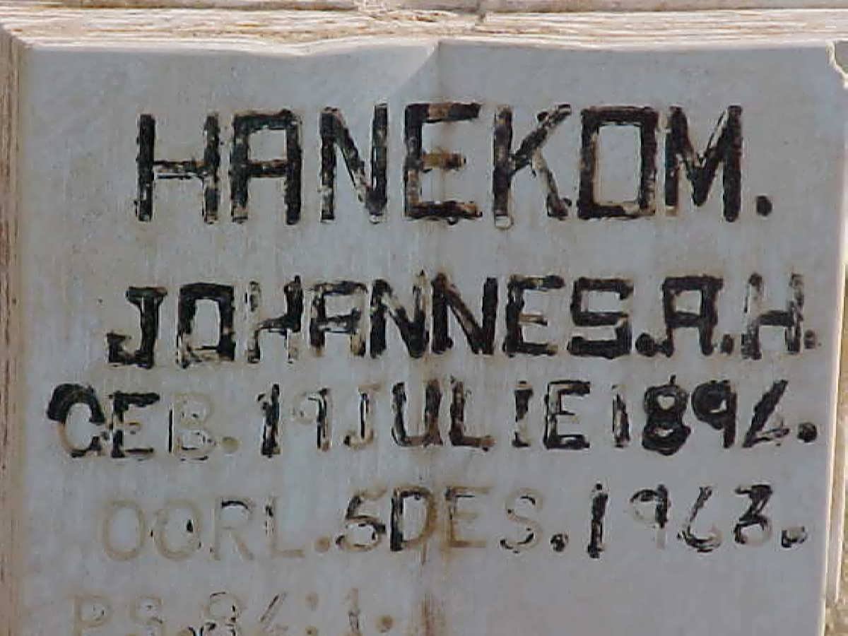 HANEKOM Johannes A.H. 1894-1963