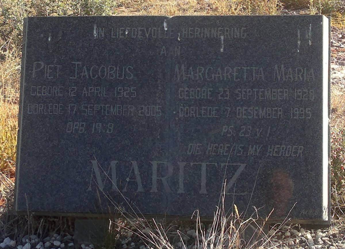 MARITZ Piet Jacobus 1925-2005 &amp; Margaretha Maria 1929-1995