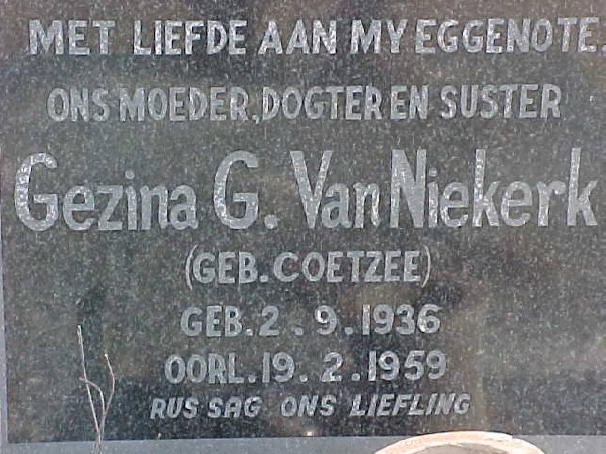 NIEKERK Gezina G., van nee COETZEE 1936-1959