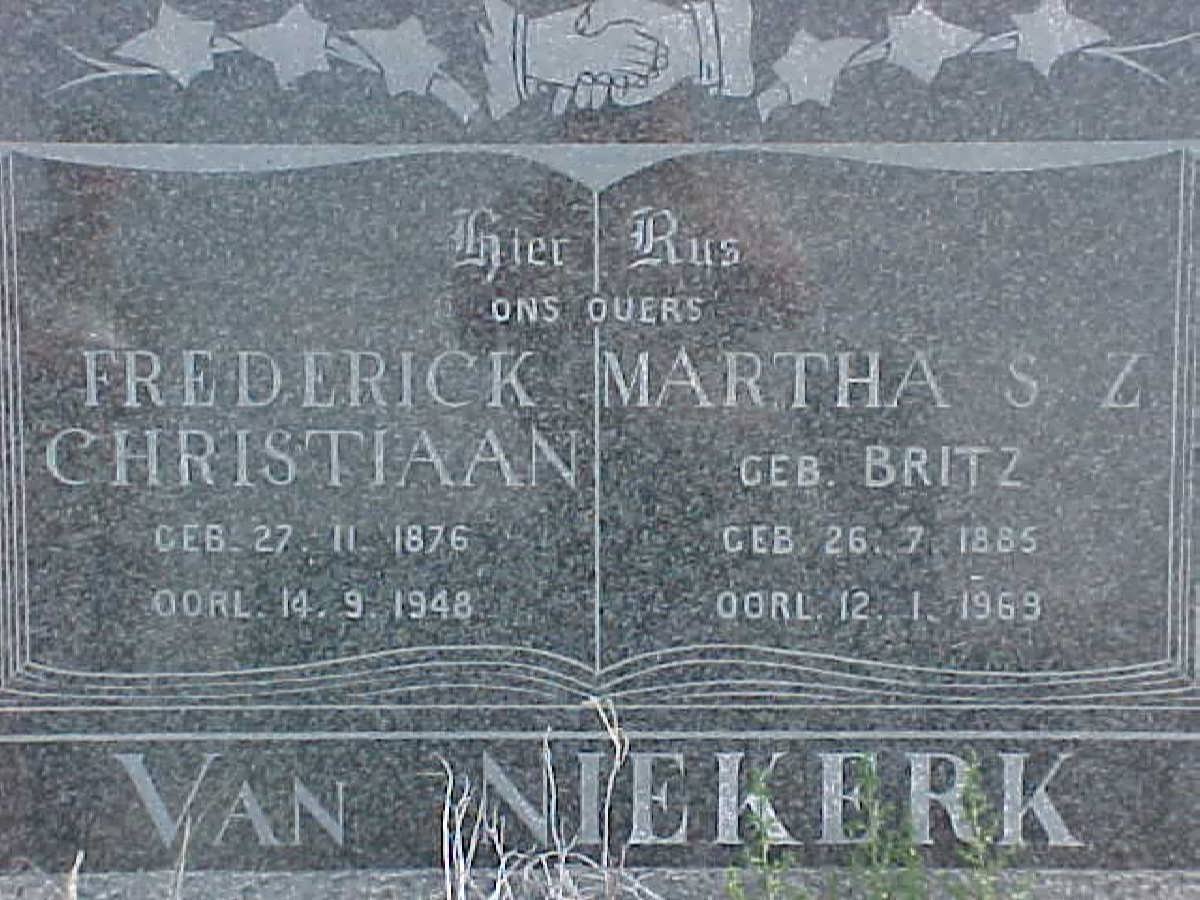 NIEKERK Frederick Christiaan, van 1876-1948 &amp; Martha S.Z. BRITZ 1885-1969
