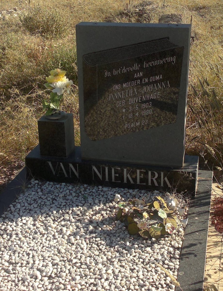 NIEKERK Jannetha Johanna nee DUVENHAGE 1903-1980
