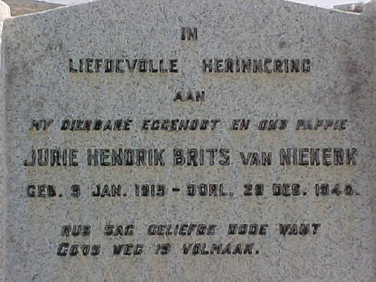 NIEKERK Jurie Hendrik Brits, van 1919-1948