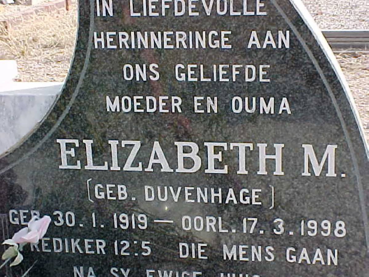 ? Elizabeth M. nee DUVENHAGE 1919-1998