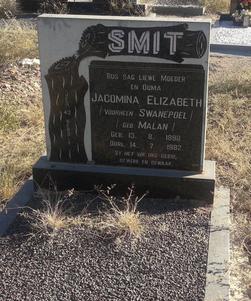 SMIT Jacomina Elizabeth formerly SWANEPOEL nee MALAN 1898-1982