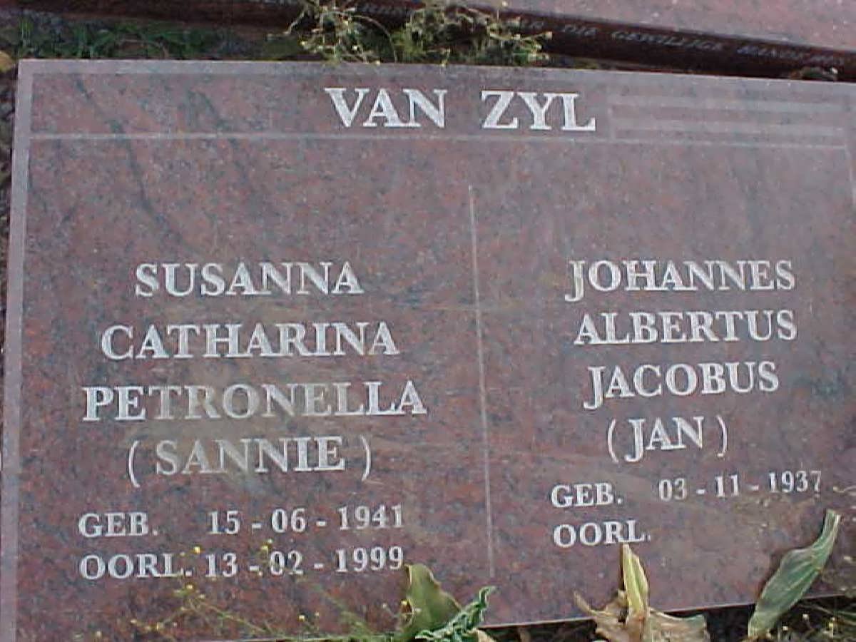 ZYL Johannes Albertus Jacobus, van 1937- &amp; Susanna Catharina Petronella 1941-1999