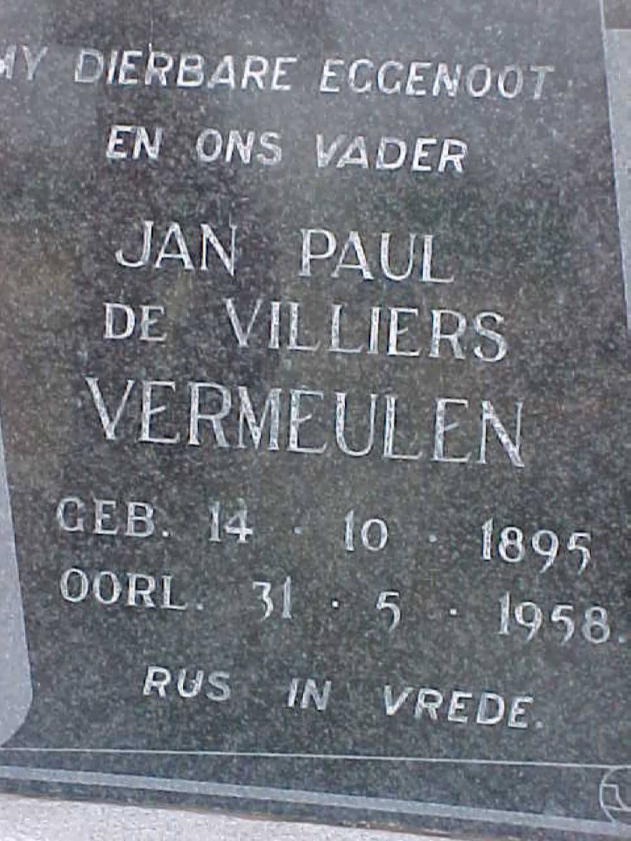 VERMEULEN Jan Paul de Villiers 1895-1958