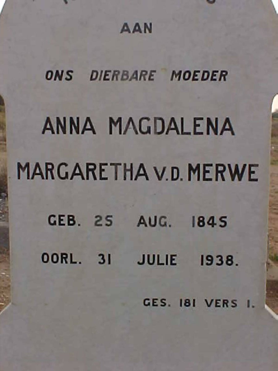 MERWE Anna Magdalena Margaretha, v.d. 1845-1938