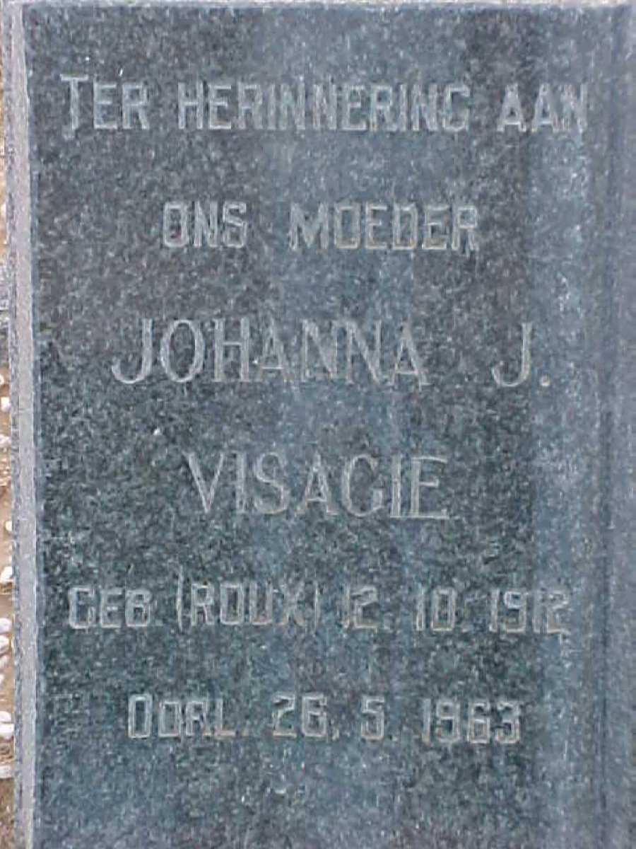 VISAGIE Johanna J. nee ROUX 1912-1963