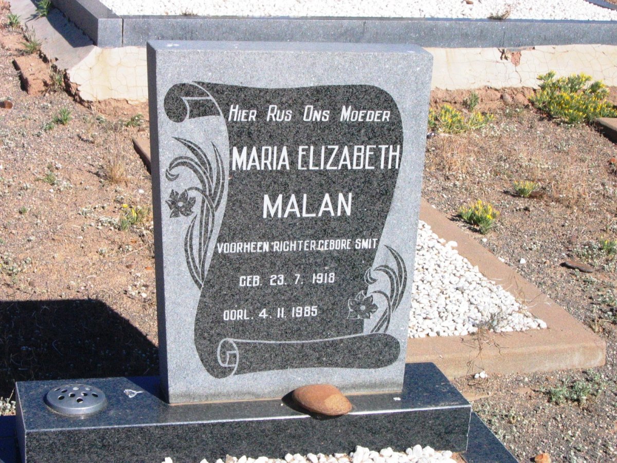 MALAN Maria Elizabeth, formerly RICHTER nee SMIT 1918-1985