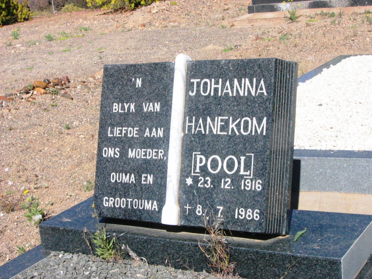 HANEKOM Johanna nee POOL 1916-1986