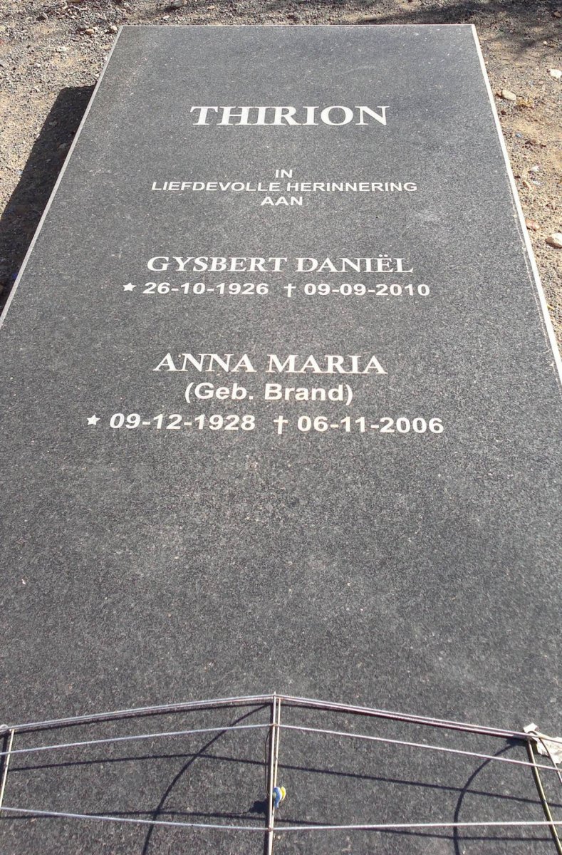 THIRION Gysbert Daniel 1926-2010 &amp; Anna Maria BRAND 1928-2006