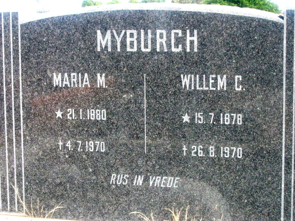 MYBURGH Willem G. 1878-1970 &amp; Maria M. 1880-1970