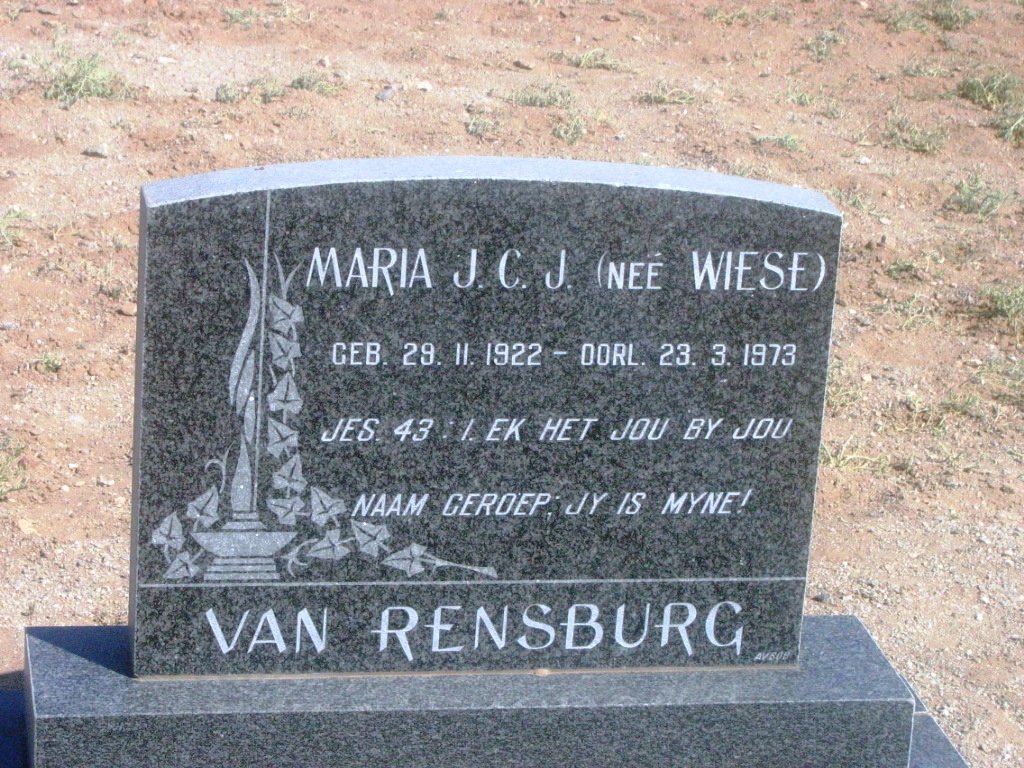 RENSBURG Maria J.C.J., van nee WIESE 1922-1973