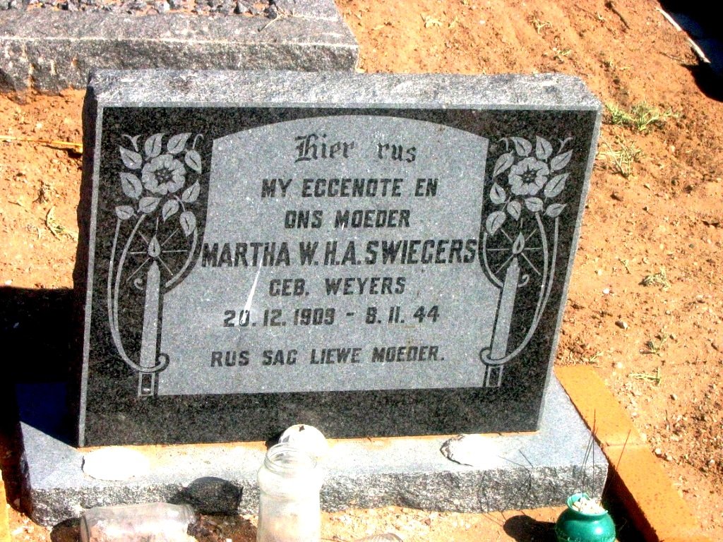 SWIEGERS Martha W.H.A. nee WEYERS 1909-1944