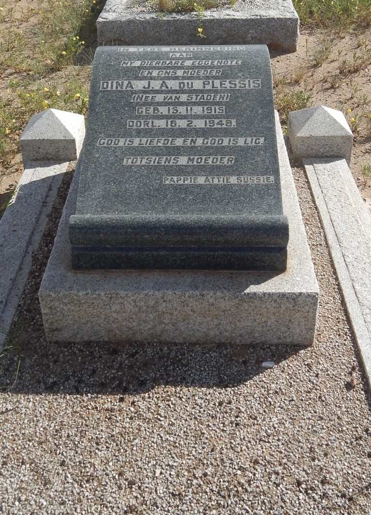 PLESSIS Dina J.A., du nee VAN STADEN 1915-1948