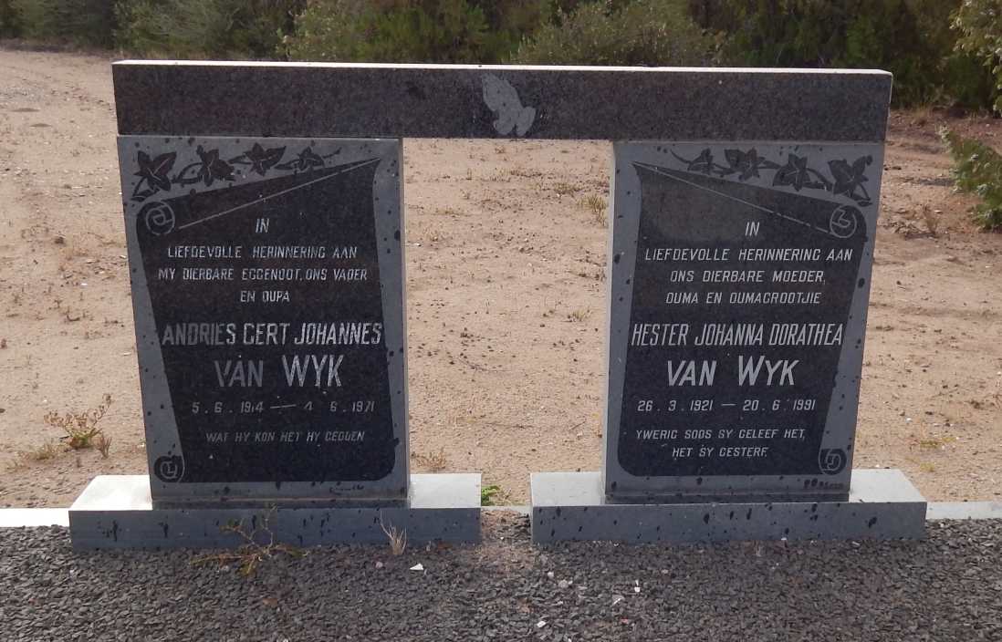 WYK Andries Gert Johannes, van 1914-1971 &amp; Hester Johanna Dorathea 1921-1991