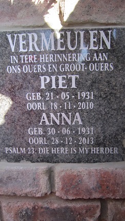 VERMEULEN Piet 1931-2010 &amp; Anna 1931-2013