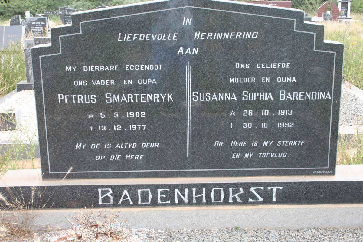 BADENHORST Petrus Smartenryk 1902-1977 &amp; Susanna Sophia Barendina 1913-1992
