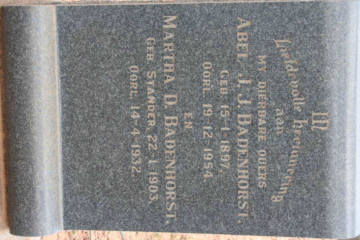 BADENHORST Abel J.J. 1897-1954 &amp; Martha STANDER 1903-1932