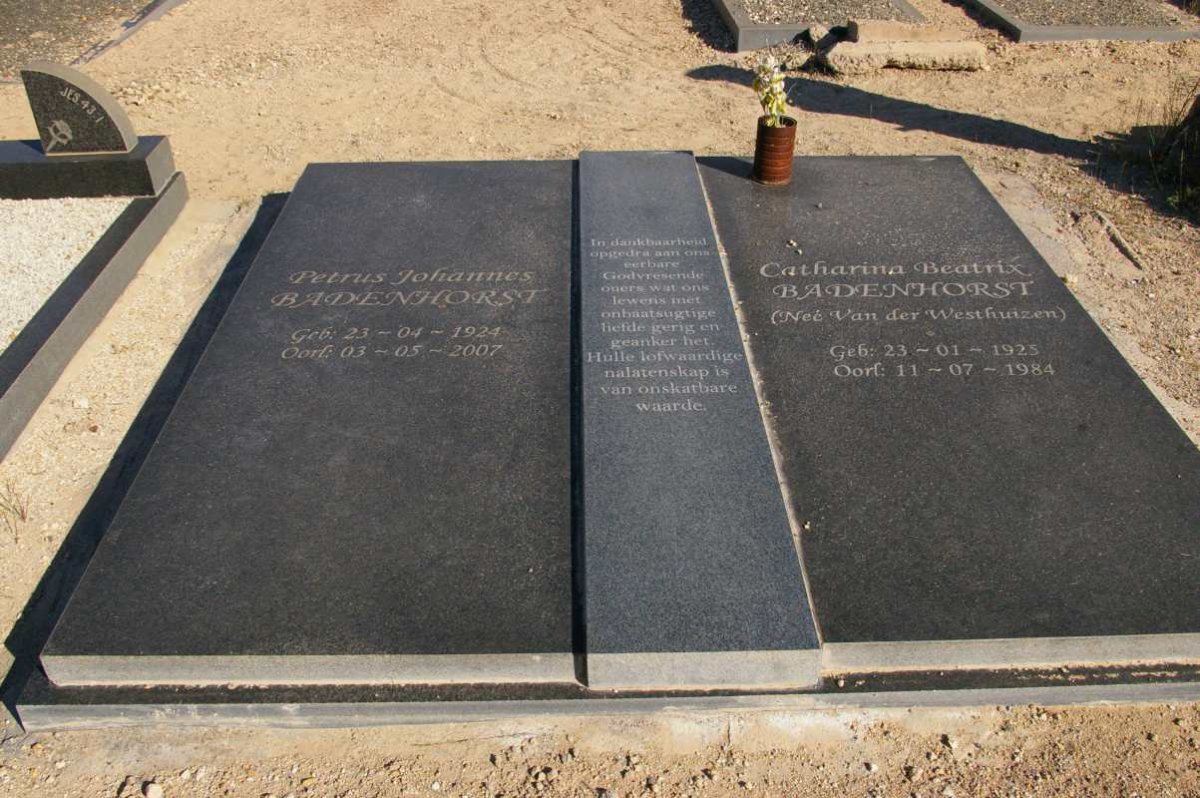 BADENHORST Petrus Johannes 1924-2007 &amp; Catharina Beatrix VAN DER WESTHUIZEN 1925-1984