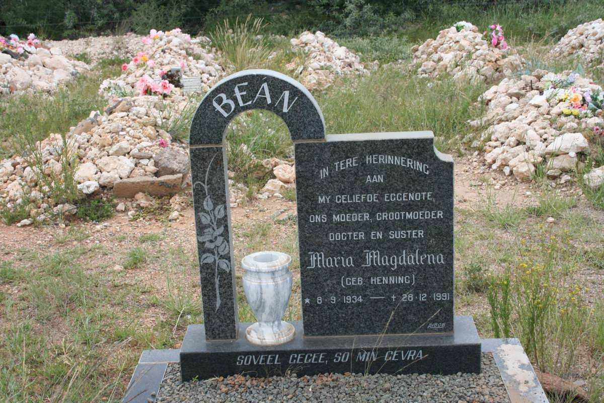 BEAN Maria Magdalena nee HENNING 1934-1991