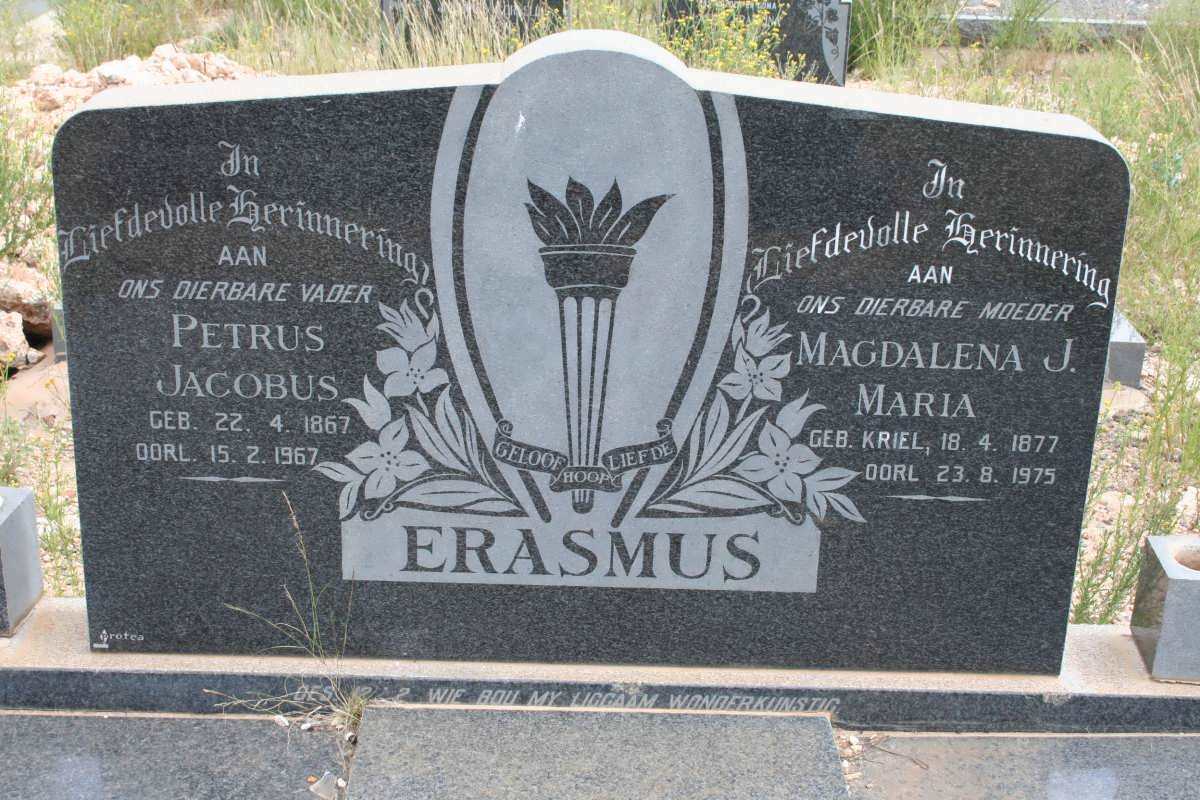 ERASMUS Petrus Jacobus 1867-1967 &amp; Magdalena J. Maria KRIEL 1877-1975