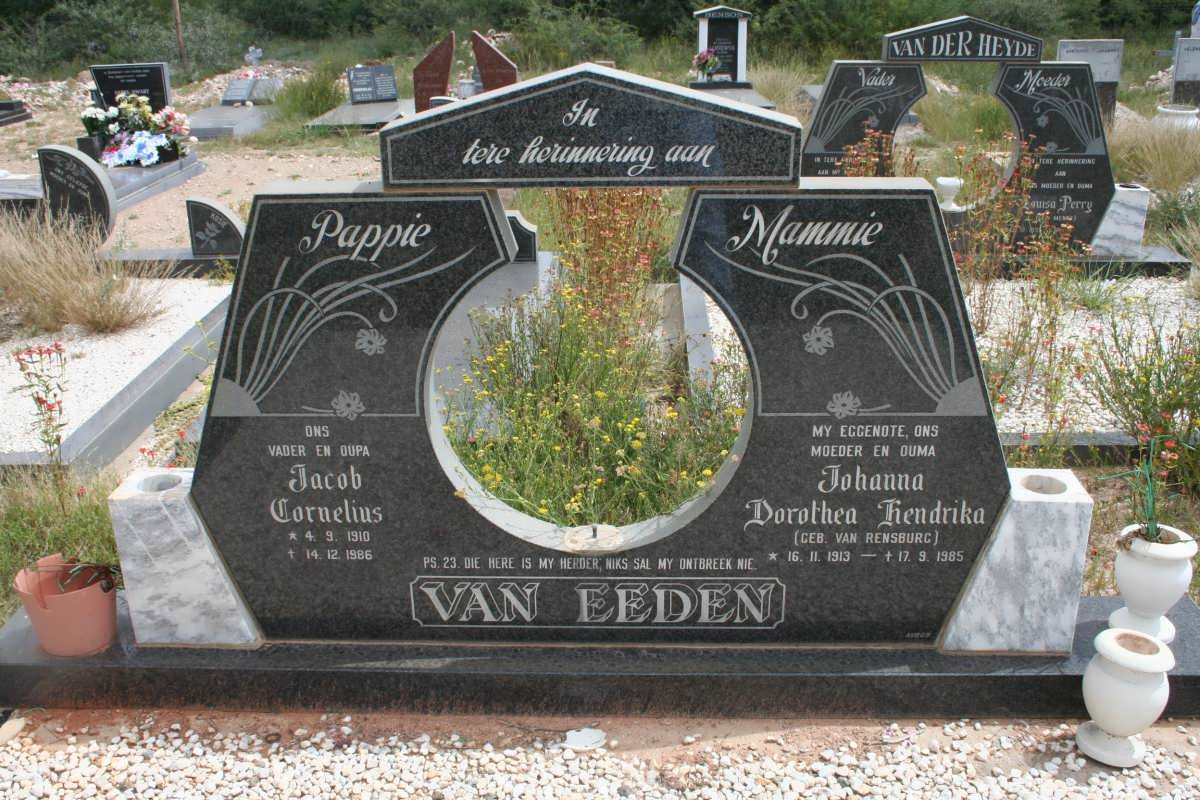 EEDEN Jacob Cornelius, van 1910-1986 &amp; Johanna Dorothea Hendrika VAN RENSBURG 1913-1985