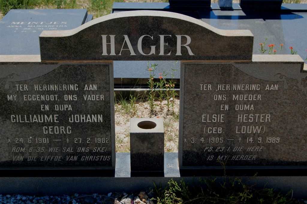 HAGER Gilliaume Johann Georg 1901-1982 &amp; Elsie Hester LOUW 1905-1989