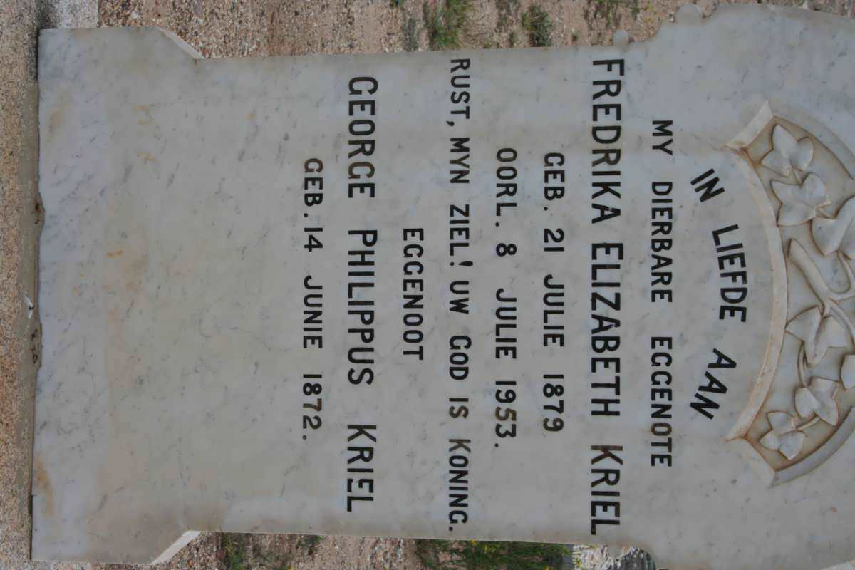 KRIEL George Philippus 1872- &amp; Fredrika Elizabeth 1879-1953