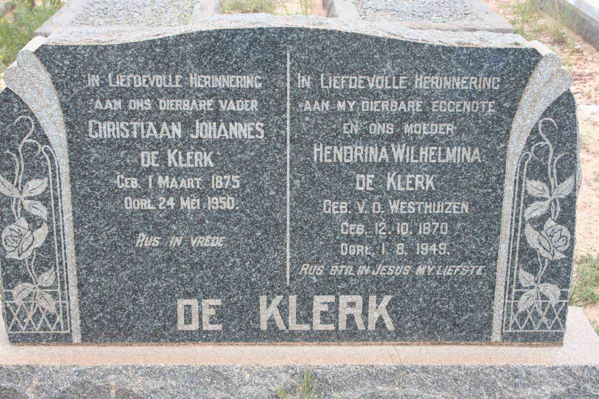 KLERK Christiaan Johannes, de 1875-1950 &amp; Hendrina Wilhelmina V.D. WESTHUIZEN 1870-1949