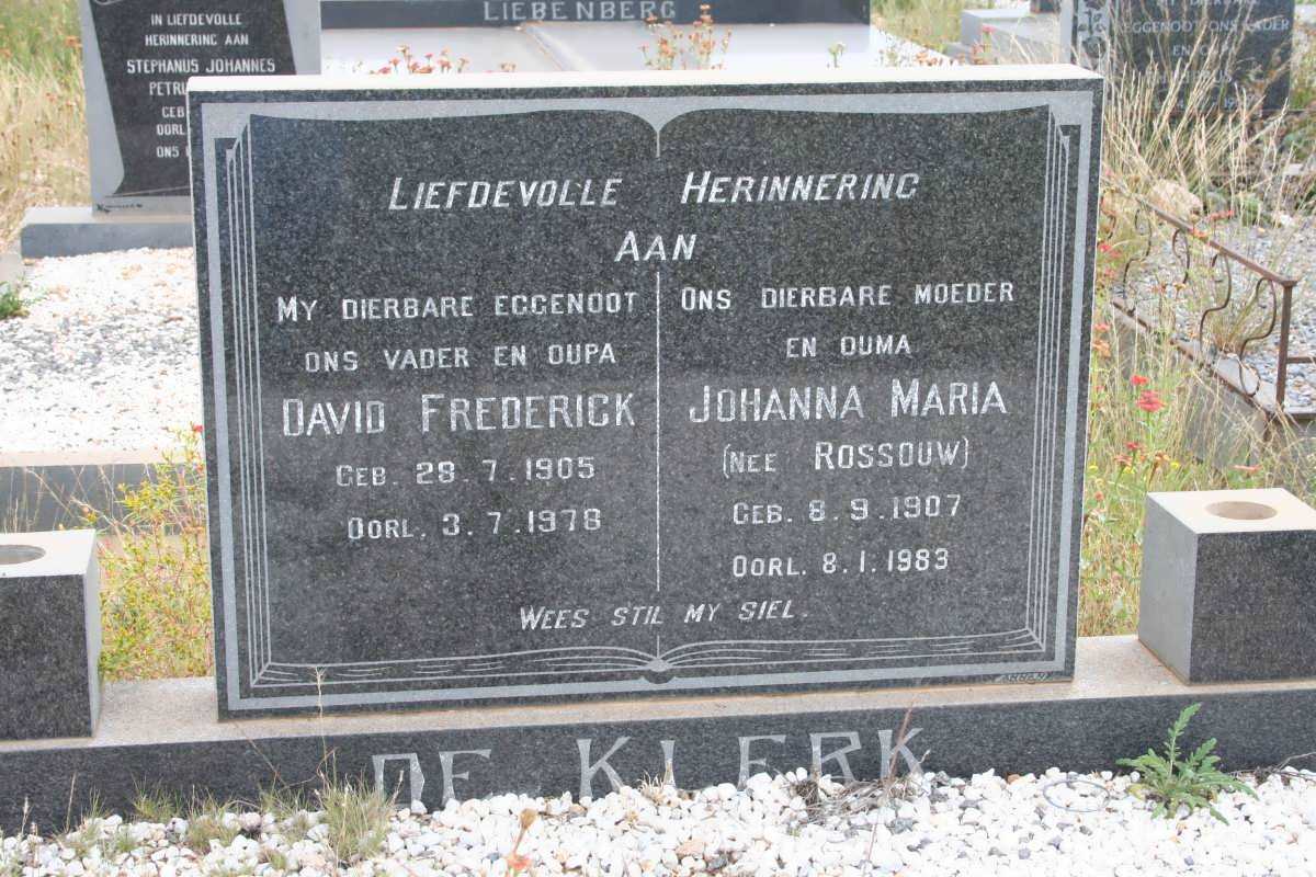 KLERK David Frederick, de 1905-1978 &amp; Johanna Maria ROSSOUW 1907-1983