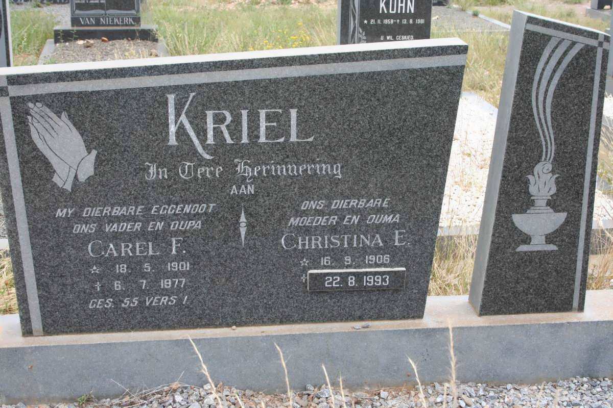 KRIEL Carel F. 1901-1977 &amp; Christina E. 1906-1993