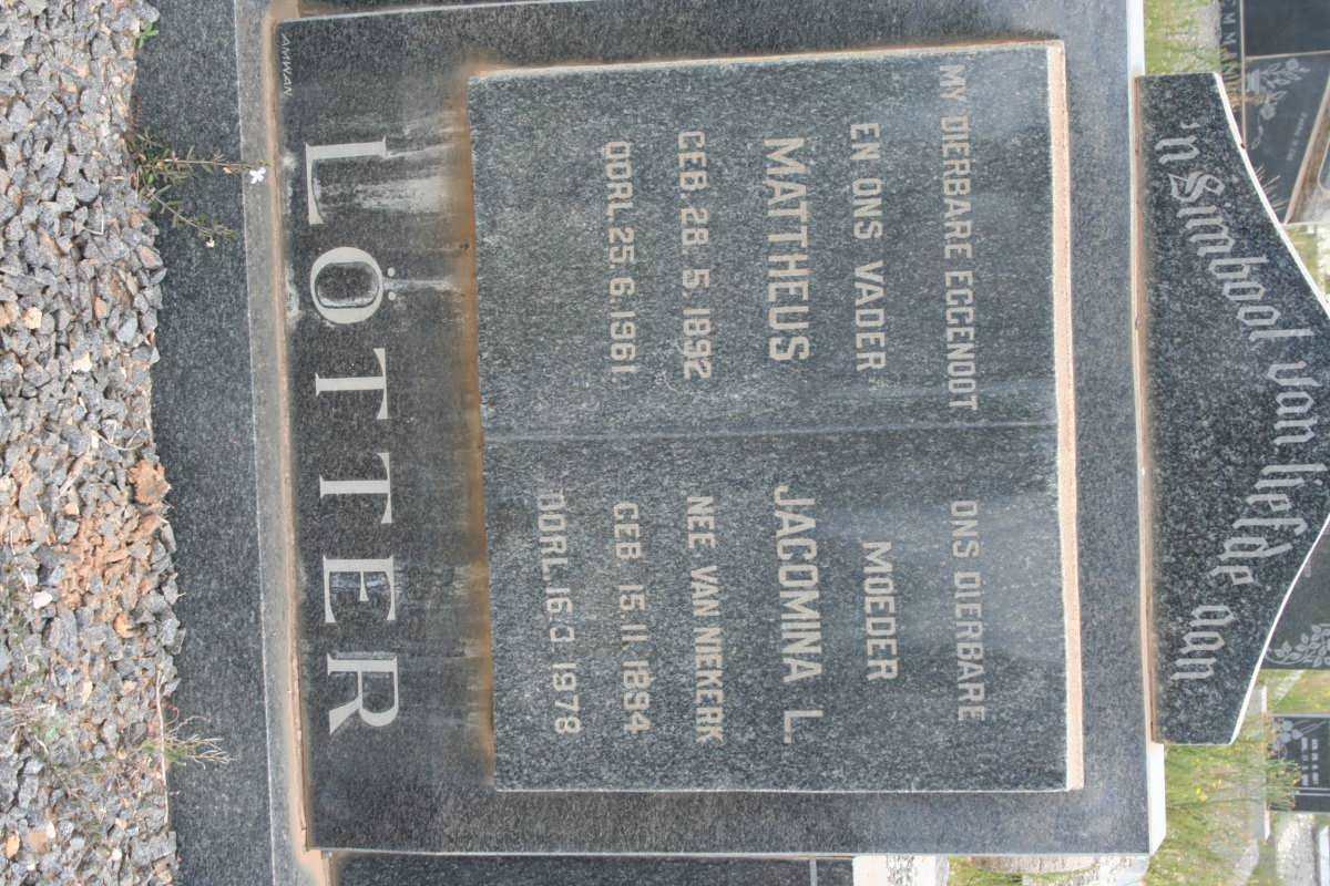 LOTTER Mattheus 1892-1961 &amp; Jacomina L. VAN NIEKIERK 1894-1978