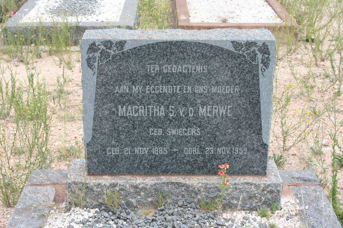 MERWE Magritha S., v.d. nee SWIEGERS 1885-1959