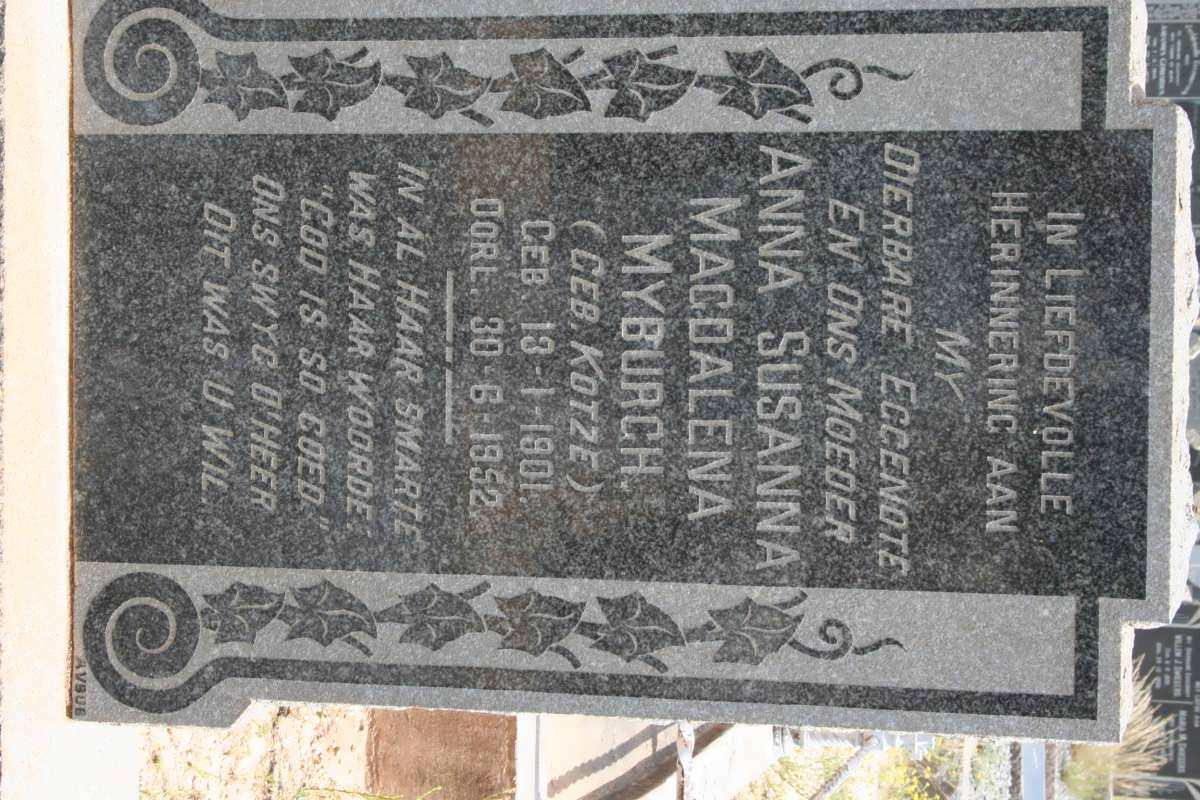 MYBURGH Anna Susanna Magdalena nee KOTZé 1901-1952