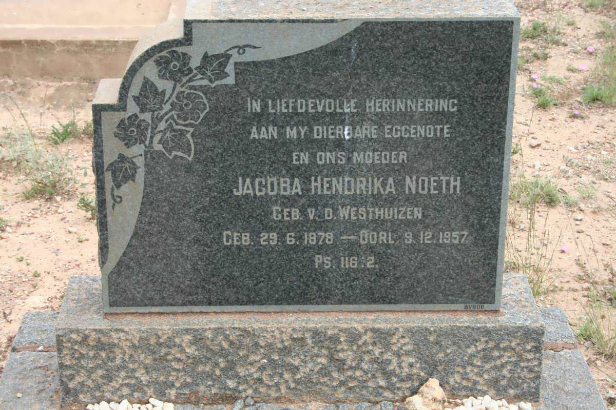 NOETH Jacoba Hendrika nee V.D. WESTHUIZEN 1878-1957