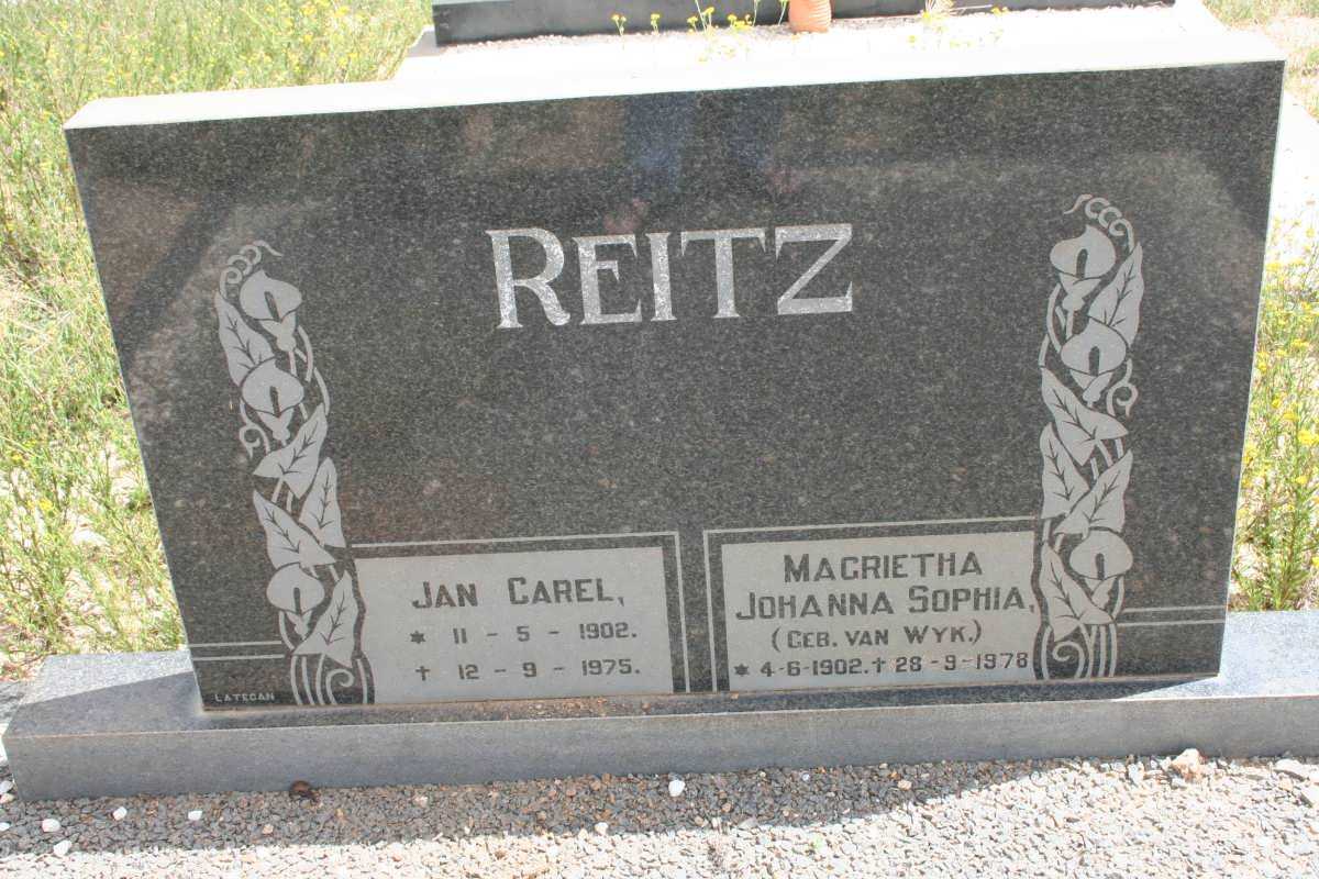 REITZ Jan Carel 1902-1975 &amp; Magrietha Johanna Sophia VAN WYK 1902-1978