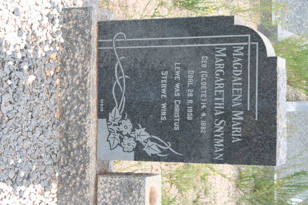 SNYMAN Magdalena Maria Margaretha nee CLOETE 1882-1956