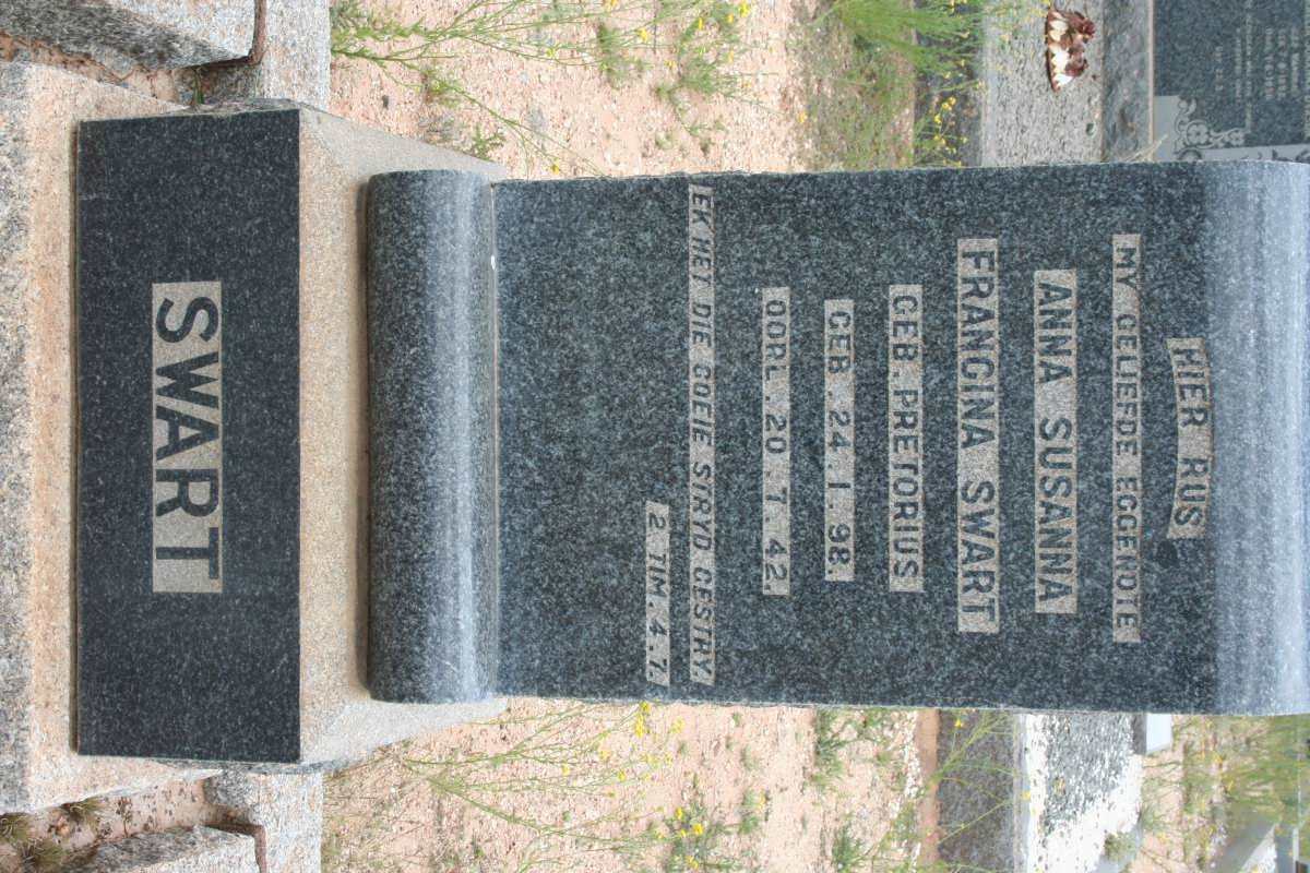 SWART Anna Susanna Francina nee PRETORIUS 1898-1942