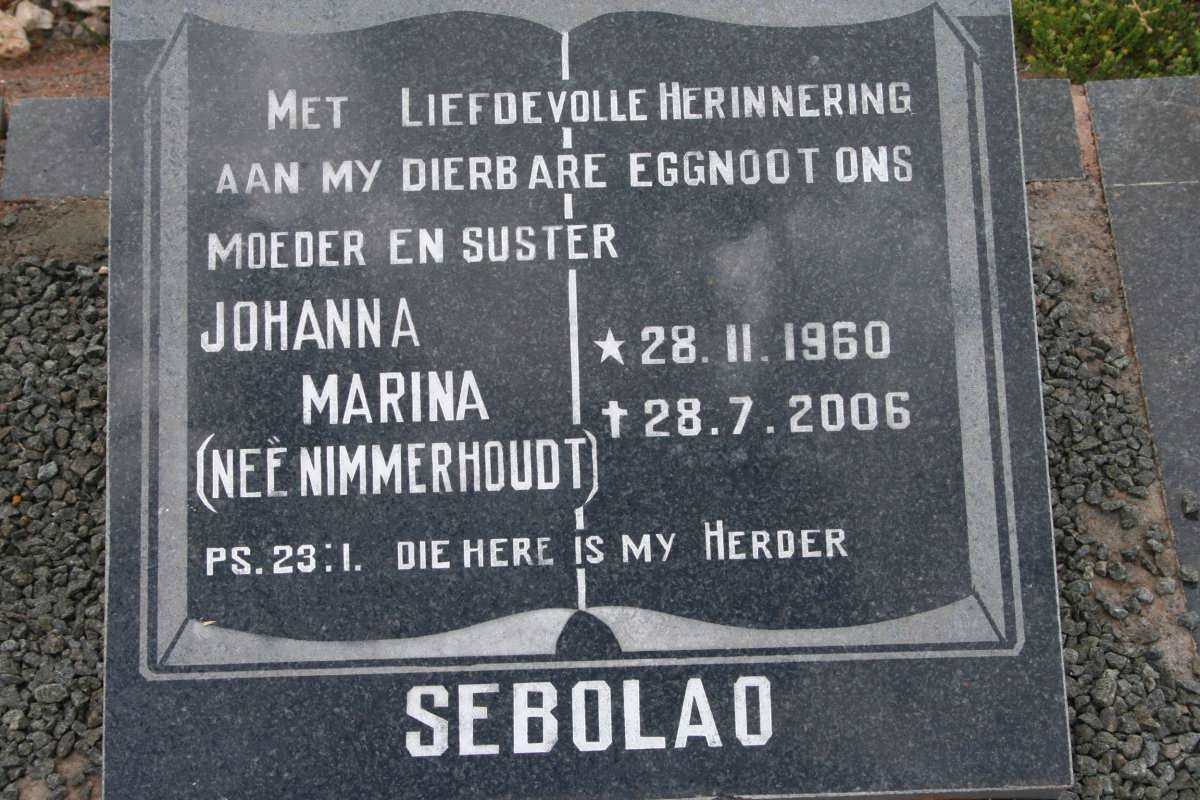 SEBOLAO Johanna Marina nee NIMMERHOUDT 1960-2006
