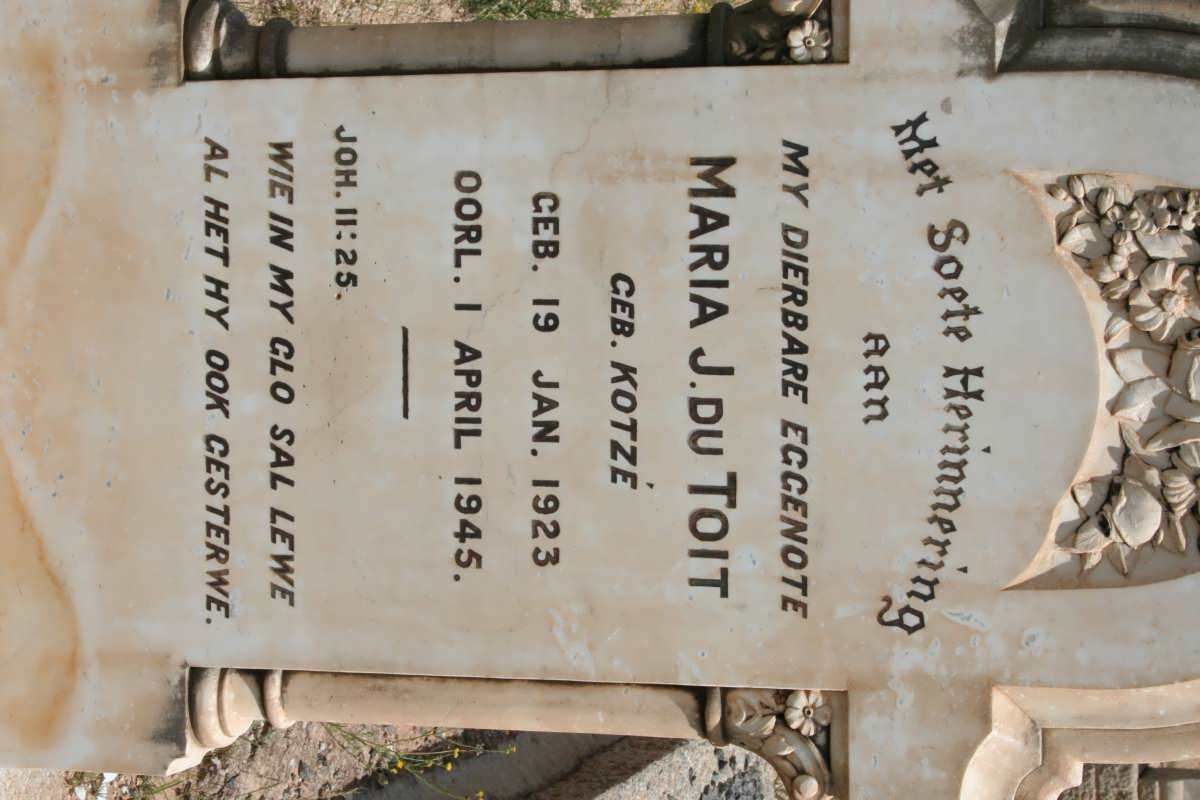 TOIT Maria J., du nee KOTZé 1923-1945