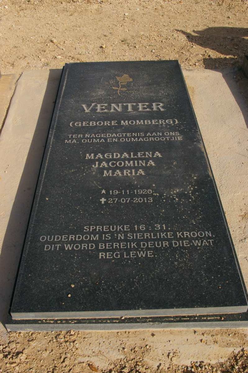 VENTER Magdalena Jacomina Maria nee MOMBERG 1920-2013