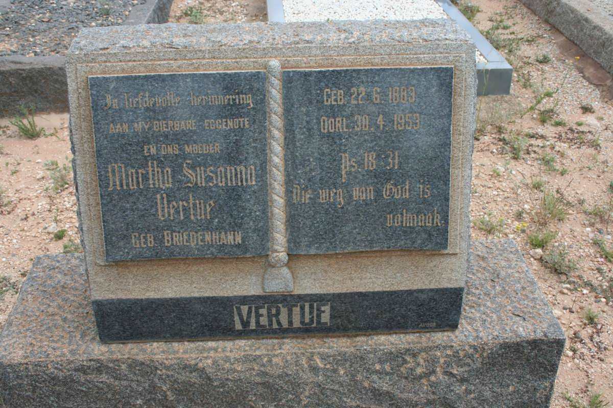 VERTUE Martha Susanna nee BRIEDENHANN 1889-1953