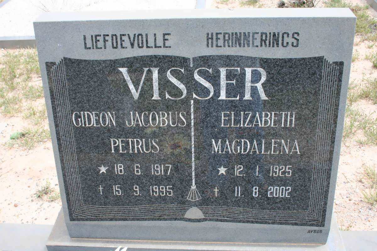 VISSER Gideon Jacobus Petrus 1917-1995 &amp; Elizabeth Magdalena 1925-2002