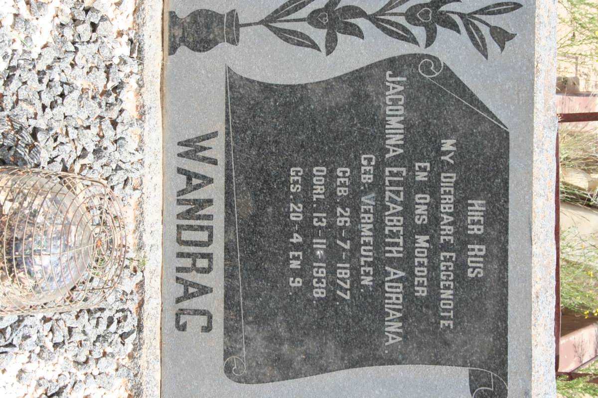 WANDRAG Jacomina Elizabeth Adriana nee VERMEULEN 1877-1938