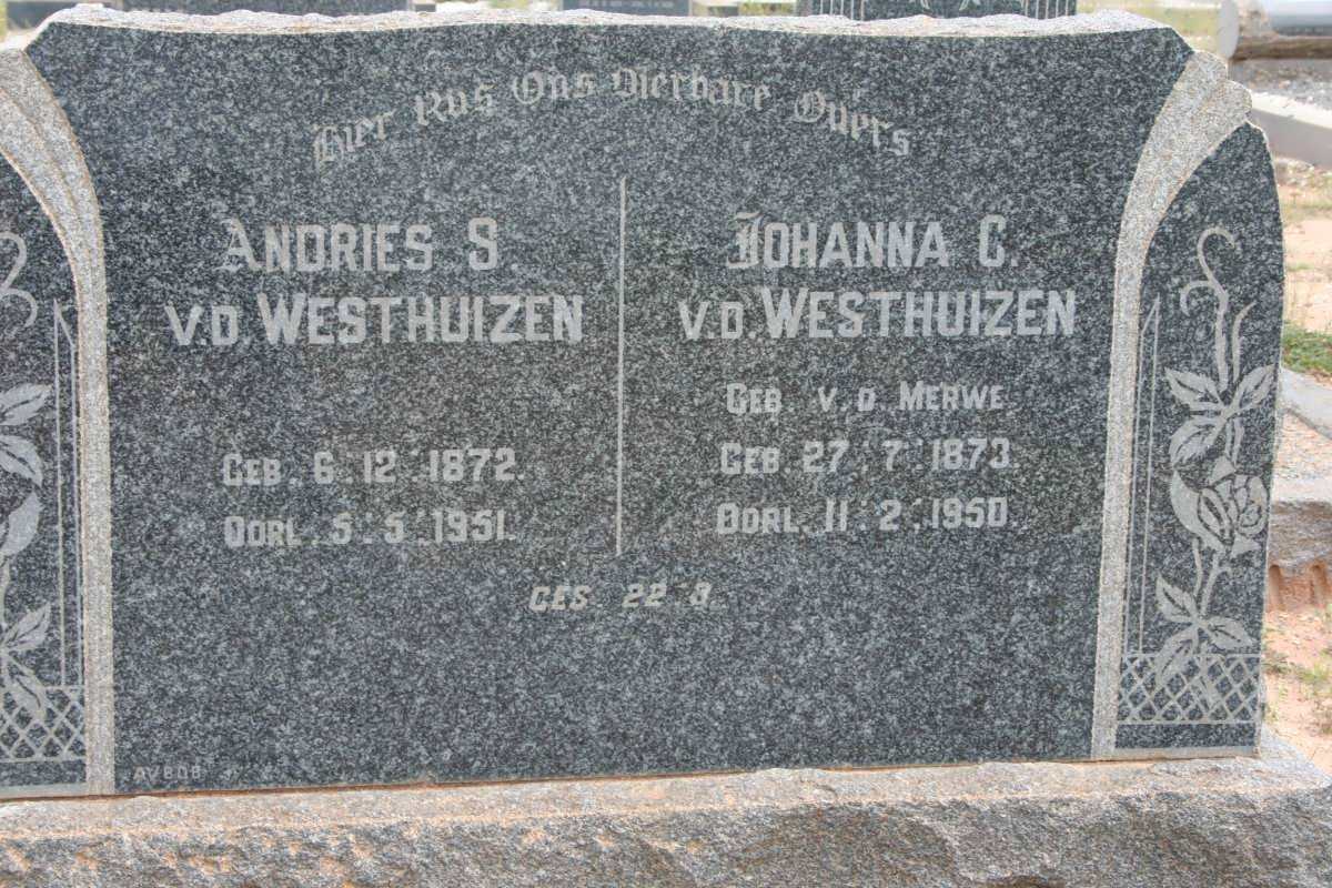 WESTHUIZEN Andries S., v.d. 1872-1951 &amp; Johanna C. V.D. MERWE 1873-1950