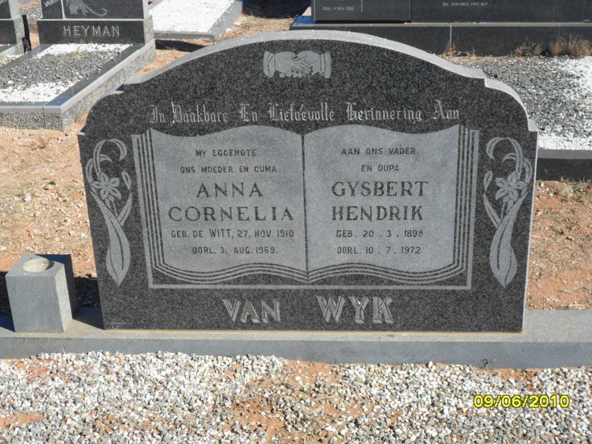 WYK Gysbert Hendrik, van 1898-1972 &amp; Anna Cornelia DE WITT 1910-1969